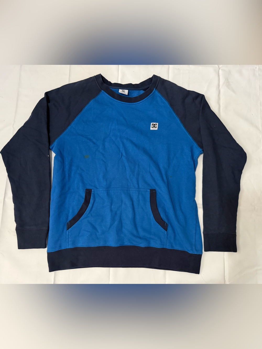 DC Men's Royal Blue and Navy Raglan Crewneck Sweatshirt